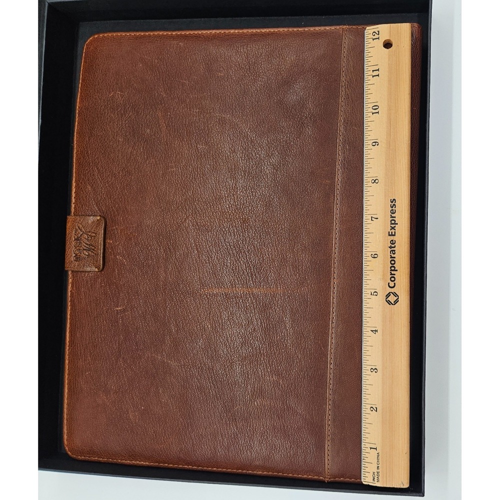 Johnston & Murphy J&M 1850 Brown Leather Portfolio Padfolio Organizer Striped - Picture 13 of 16